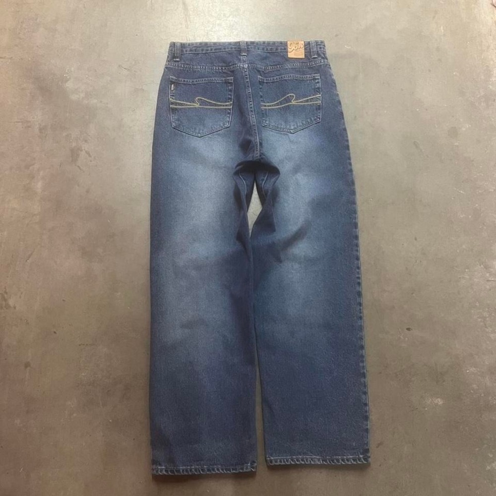 Y2K 96 north men's blue baggy jeans skate hiphop wide leg loose 35